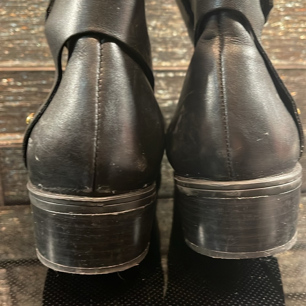 Ralph Lauren Boots Knee High Miriah Black Leather Boot Gold 9.5 - Picture 7 of 12